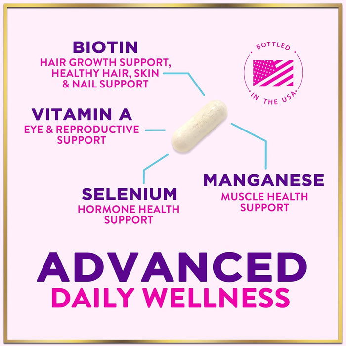 Multivitamin for Women - 3X Strength Daily Women Multivitamin, Vitamins A, D, C, E, Biotin, Folic Acid, Calcium, & Iron, Complete Multi Vitamin for Beautiful Hair & Skin, Bottled in USA, 120 Capsules