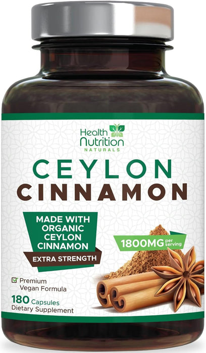 Pure Ceylon Cinnamon Capsules - Certified Organic Cinnamon Pills, Non-GMO, Dairy & Gluten Free, Sri Lanka Cinnamon Supplements, Vegan True Cinnamomum Vitamins, Sugar Free, Cinnamon Capsules