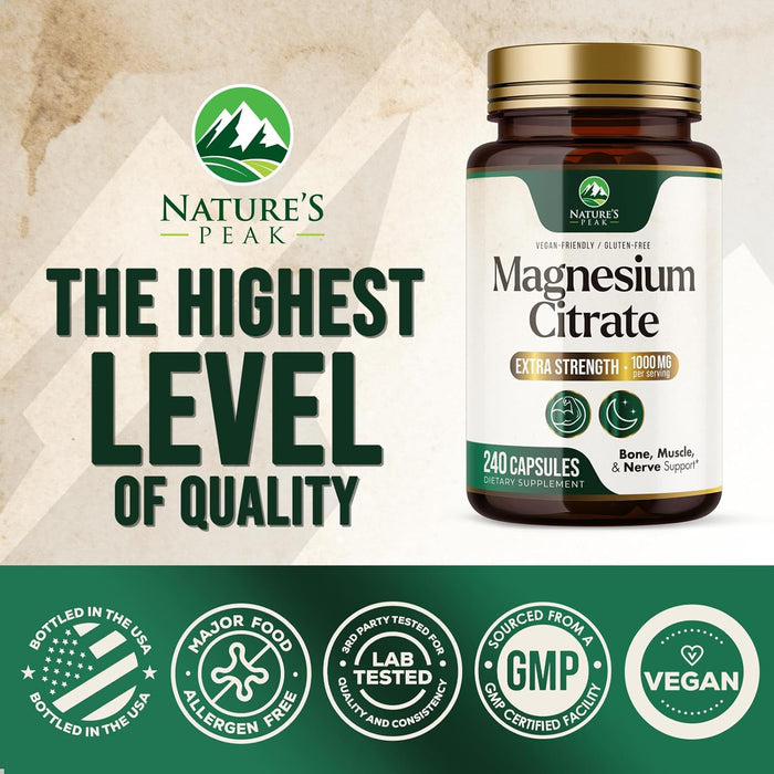 Magnesium Supplement 1000mg - Extra Strength Magnesium Complex for Muscle, Nerve, Bone & Heart Health Support - High Absorption Magnesium Citrate 500mg Capsules