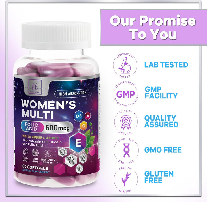 Multi Vitamins for Women - Daily Women's Multi for Energy & Immune Health Support with Vitamin A, B6, B12, C, D, Biotin, Folate, Iron & Zinc, Gluten Free, Womens Multivitamin