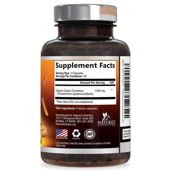 Organic Ceylon Cinnamon 1800mg – 120 Capsules
