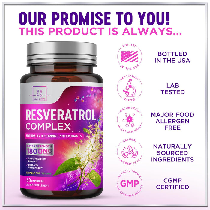Resveratrol Supplement 1800mg - Trans-Resveratrol Antioxidant Complex - 60 Vegan Capsules