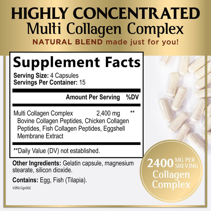 Multi Collagen Peptides for Women – 2400mg – 60 Capsules