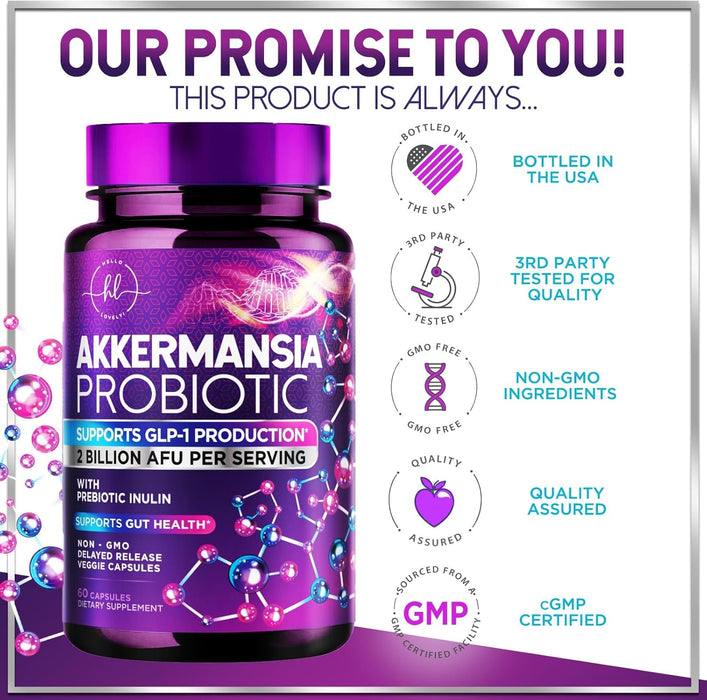 Akkermansia Probiotic Supplement with Prebiotic Inulin Fiber - 2 Billion AFU to Support GLP-1 Production, Digestive Health, Immune Support - Akkermansia Muciniphila Good Gut Health