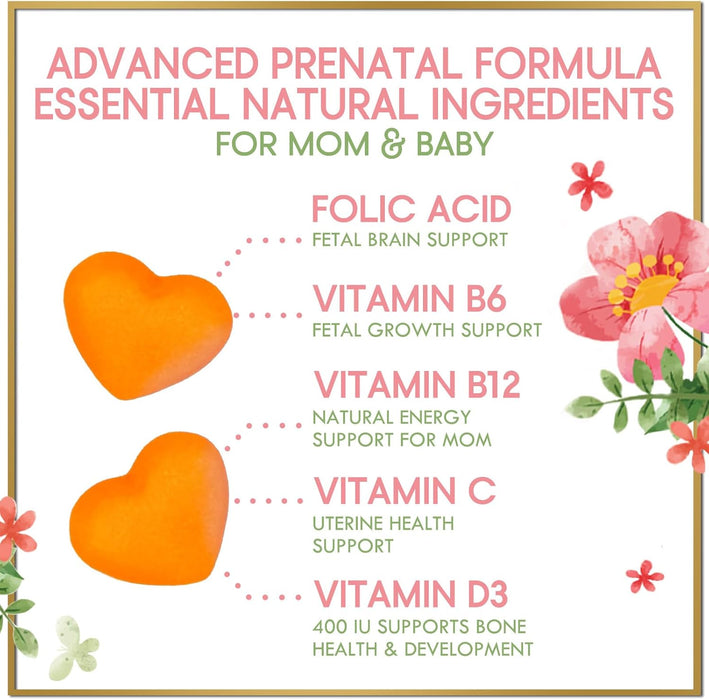 Hello Lovely! Prenatal Gummy Vitamins w/Folic Acid & DHA, Womens Prenatal Multivitamin, Choline, Vitamins B6, B12, C, D3 & Folate for Pregnancy Support Supplement, Non-GMO Gluten Free