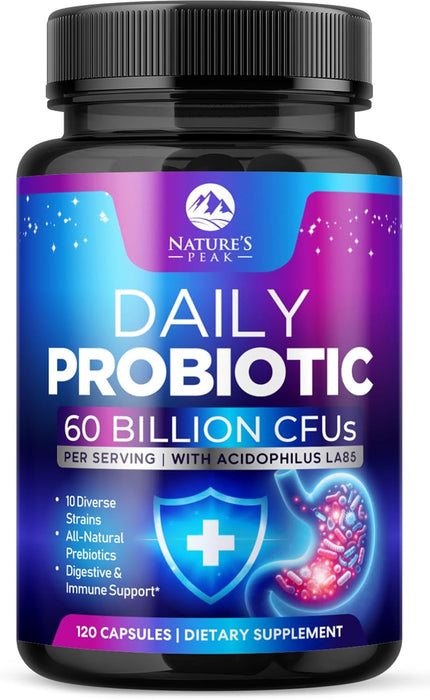 Daily Probiotics and Prebiotics 60 Billion CFU - 10 Diverse Strains for Digestion, Vaginal & Immune Health Support - Digestive Support for Men and Women, Dairy, Soy and Gluten Free