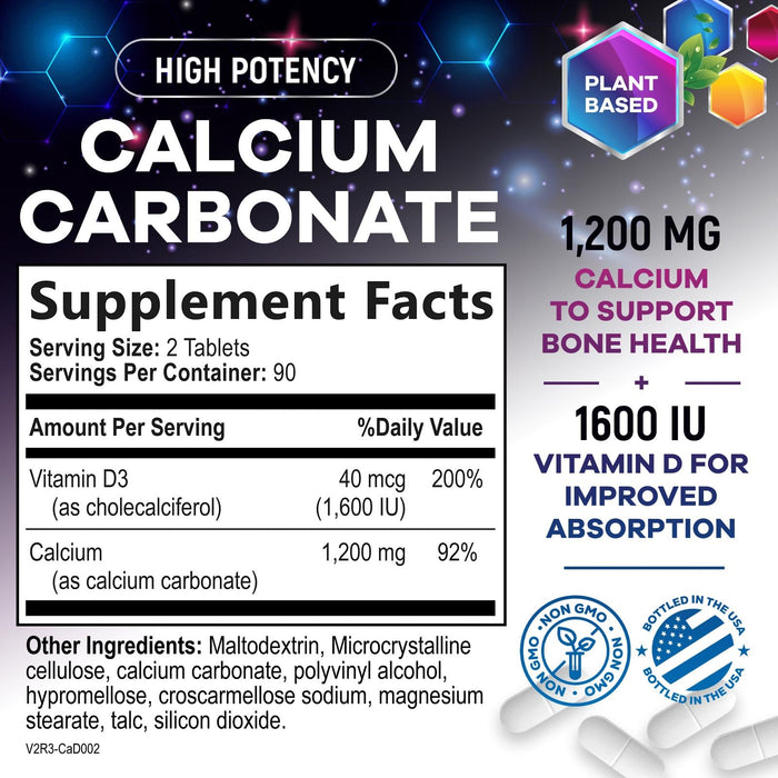 Calcium 1200 mg with Vitamin D3 – 180 Tablets