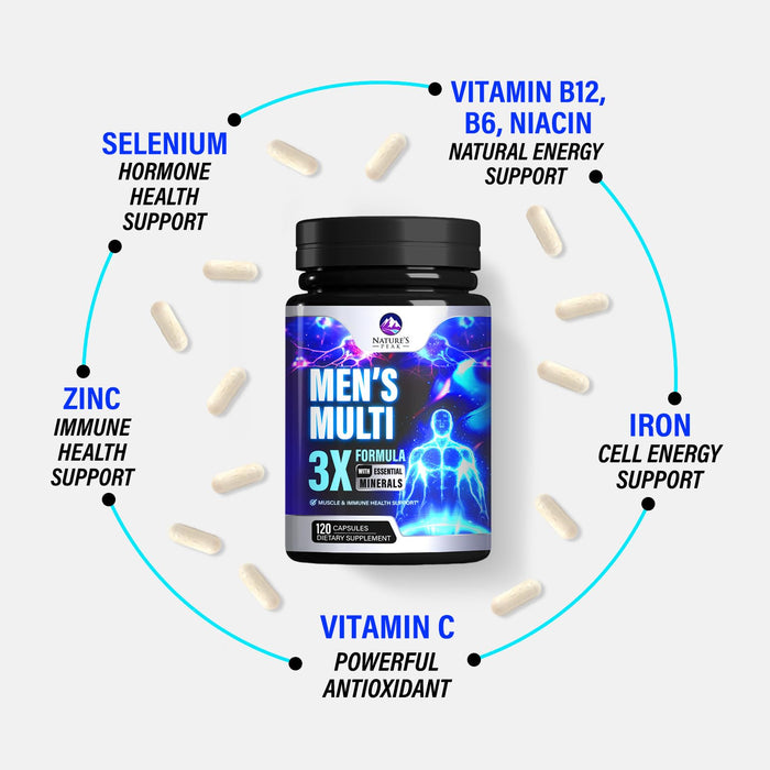 Men's Multivitamins Supplement - Complete Daily Multivitamin for Men with Vitamin B12, A, C, D, E, Zinc, Calcium, Iron, Folate - Immune Health & Energy Support - High Potency & Non-GMO - 120 Capsules