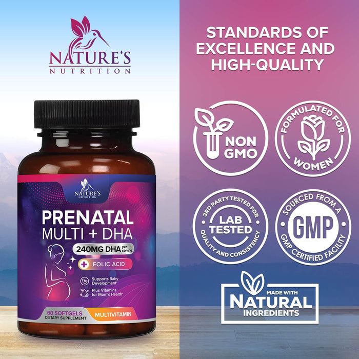 Prenatal Vitamins with Folic Acid & DHA – 60 Softgels