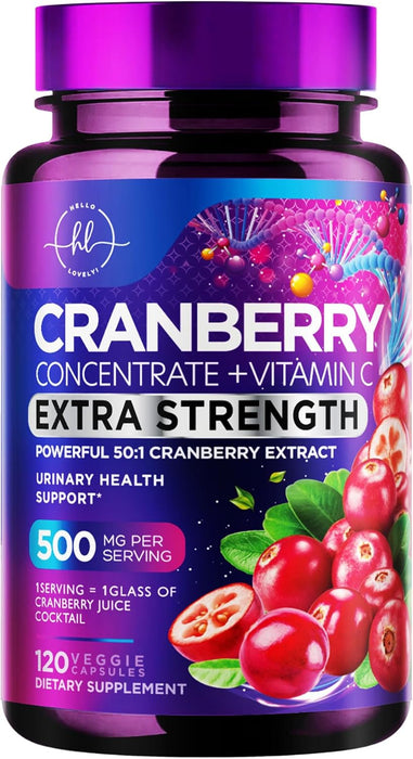 Cranberry Supplement 25,000mg Formula + Vitamin C – Urinary Tract Health Support for Women & Men, 50:1 Whole Fruit Cranberry Extract Pills for Women, Sugar-Free, Non-GMO, Gluten-Free - 120 Capsules