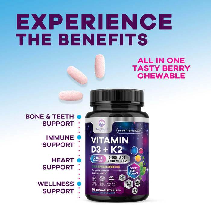 Vitamin D3 K2 – 5000 IU – 60 Tablets