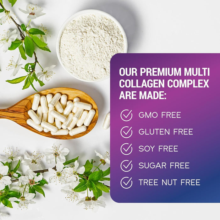 Collagen Peptides for Women & Men - Hydrolyzed Collagen Supplement for Hair, Nail, Skin, Bone and Joint Support, Type I, II, III, V, X, Grass Fed Collagen Powder Pills, Non-GMO