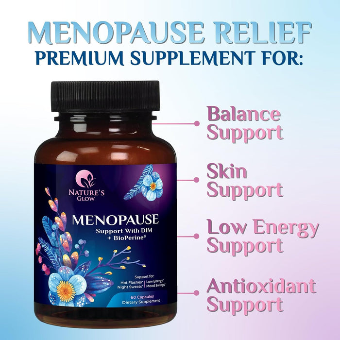 Nature's Glow Menopause Supplements for Women w/DIM - Menopause Relief Vitamins for Hormone Support, Hot Flashes, Night Sweats & Energy Support, Non-GMO Menopause Vitamins - 60 Capsules