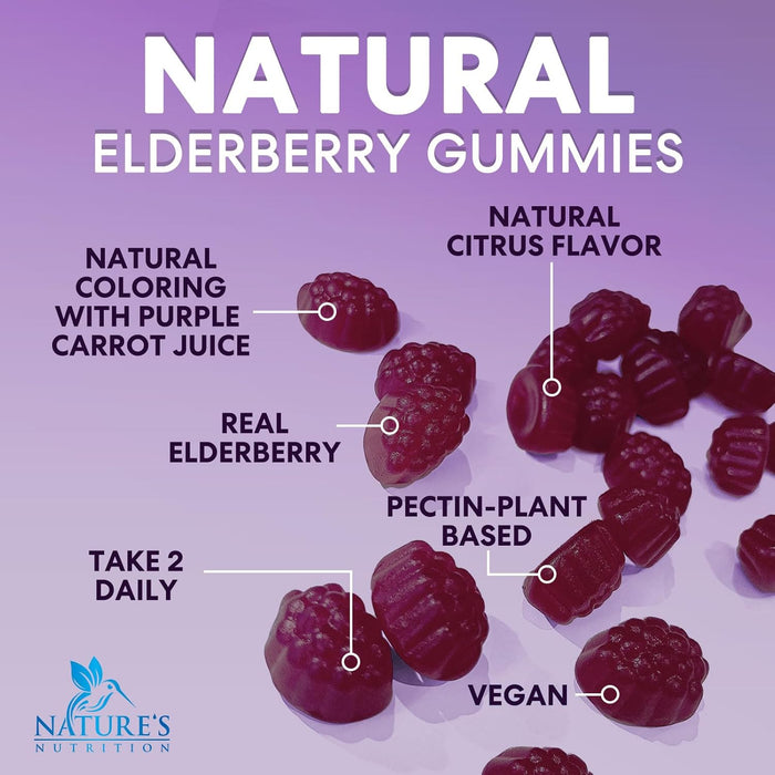 Nature's Sambucus Elderberry Gummies Immune Gummies with Vitamin C and Zinc, Immune Support Gummy Vitamin Supplement, Black Elderberry for Adults & Kids - Gluten Free Non-GMO