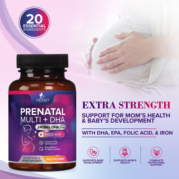 Prenatal Vitamins with Folic Acid & DHA – 60 Softgels