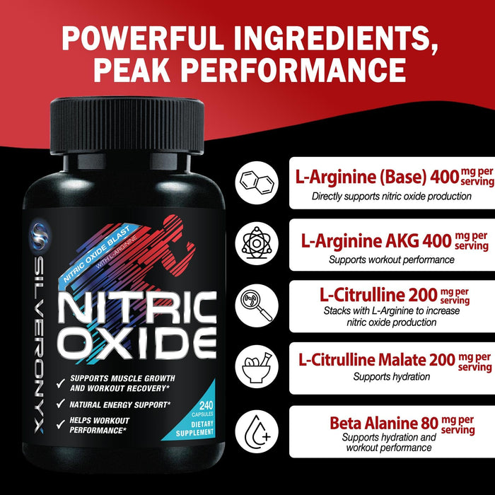 Nitric Oxide Booster with L-Arginine + Citrulline + Beta Alanine - 240 Capsules