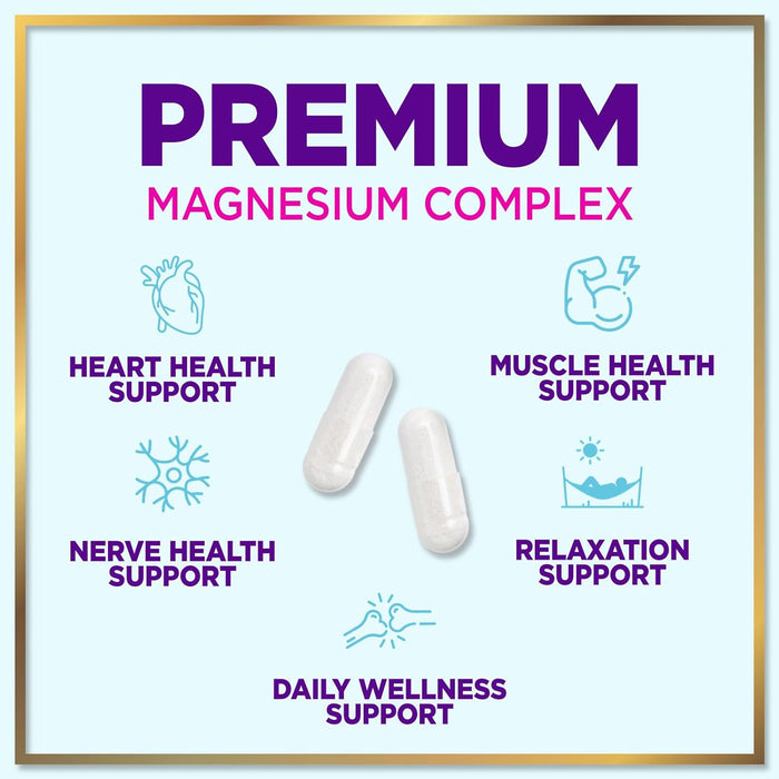 Magnesium Complex 500 mg - Best Blend of Glycinate, Citrate, Malate & Oxide - Supports Sleep, Muscle, Bone & Heart Health - High Absorption, Chelated Magnesium Mineral Supplement - 60 Capsules