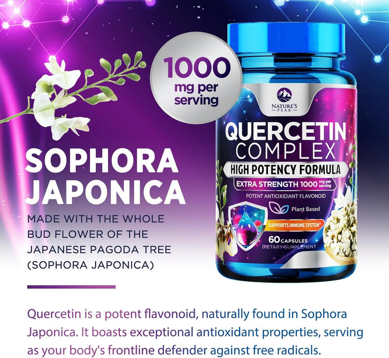 Nature's Peak Quercetin - 1050mg Supplement with Bromelain, Zinc & Bioflavonoids, Immune Health Support, Extra Strength Quercetin & Bromelain 1000mg - Non-GMO, Vegan & Gluten Free