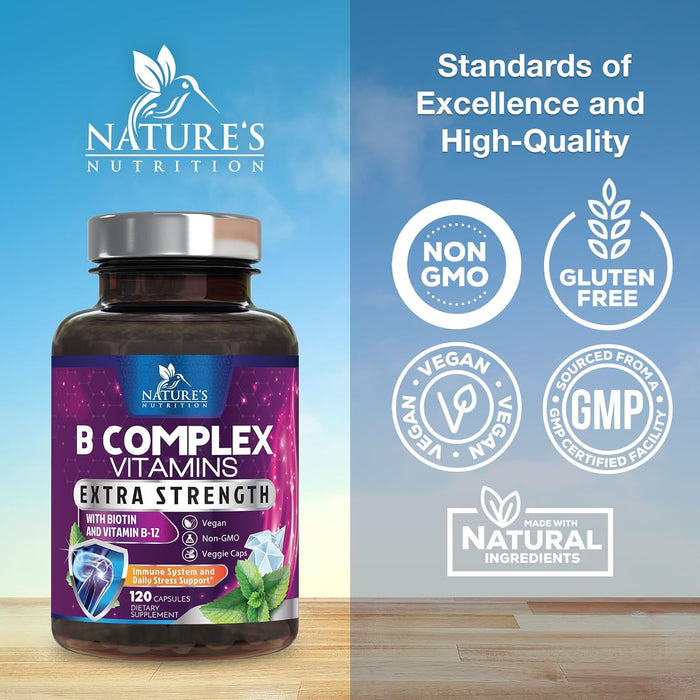 B Complex Vitamins Capsules with Vitamin B6 B12 B100 C Biotin Folate & Folic Acid – 120 Capsules