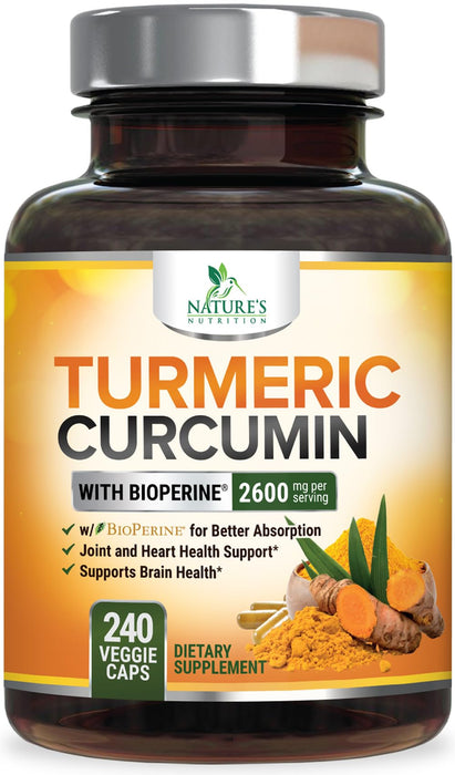 Turmeric Curcumin with BioPerine 95% Curcuminoids 2600mg with Black Pepper for Absorption – 240 Capsules