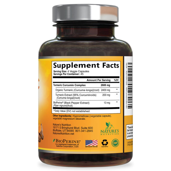Turmeric Curcumin with BioPerine 95% Curcuminoids 2600mg with Black Pepper for Absorption – 180 Capsules