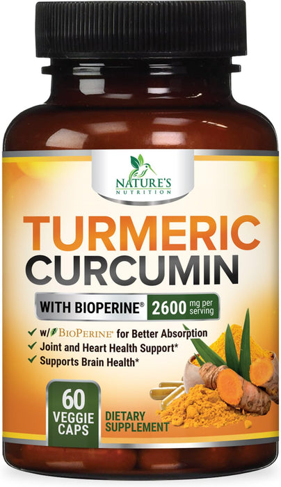Turmeric Curcumin with BioPerine 95% Curcuminoids 2600mg with Black Pepper for Absorption – 60 Capsules