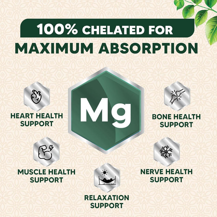 Magnesium Glycinate Supplement 1000mg - Chelated Magnesium Glycinate for Heart, Nerves, Bone and Muscles Support, High Absorption Magnesium Supplement for Men and Women, Vegan, Non-GMO