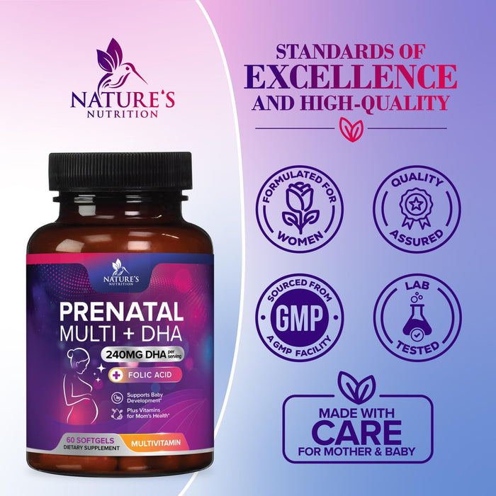 Prenatal Vitamins with Folic Acid & DHA – 60 Softgels
