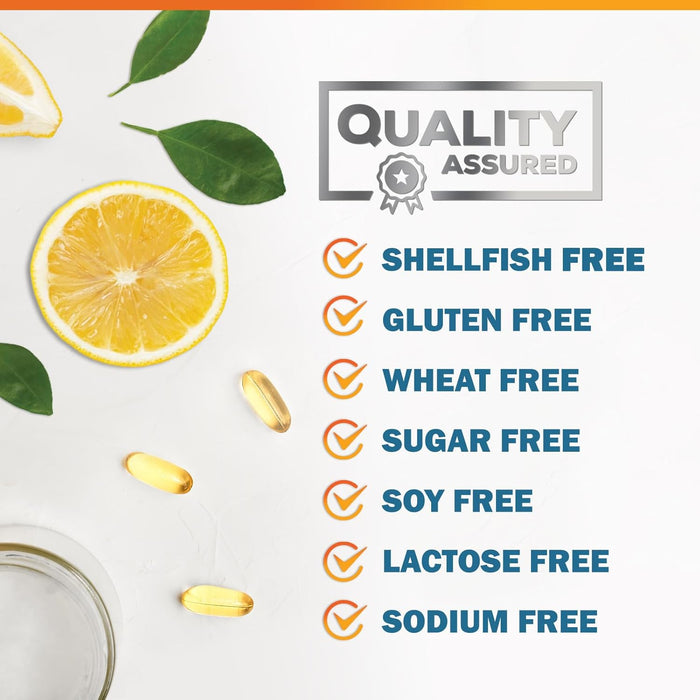 Omega 3 Fish Oil Supplement - Triple Strength Omega 3 Fish Oil Supplement with EPA & DHA - 1440 mg Omega-3 - Natural Support for Heart & Brain Health - Non-GMO, Lemon Flavor