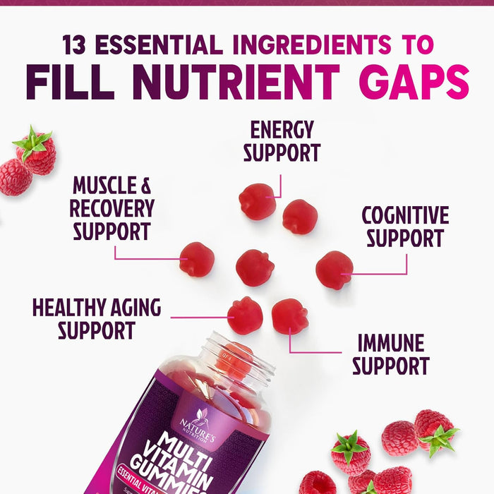 Multivitamin Gummies, Extra Strength Daily Multi Vitamin Gummy for Women & Men with Vitamins A, C, D, E, B6, B12, Zinc & Antioxidants Supplement for Immune Health Support, Non-GMO, Berry