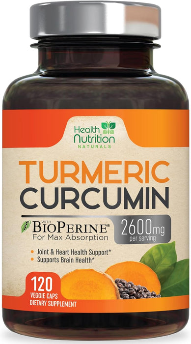 Turmeric Curcumin with BioPerine Black Pepper Extract 2600mg - High Absorption Ultra Potent Tumeric Herbal Supplement with 95% Curcuminoids, Nature's Turmeric for Joint Support, Non-GMO