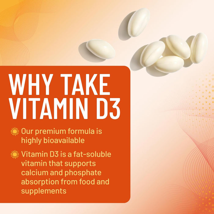 D Vitamin 5000 IU Vitamin D3 Softgels - High Potency D3 Vitamin for Bone Health, Muscle, & Immune Support - Extra Strength 125 mcg - Natures Non-GMO 5000iu D3 Supplement - 60 Softgels, 60 Day Supply