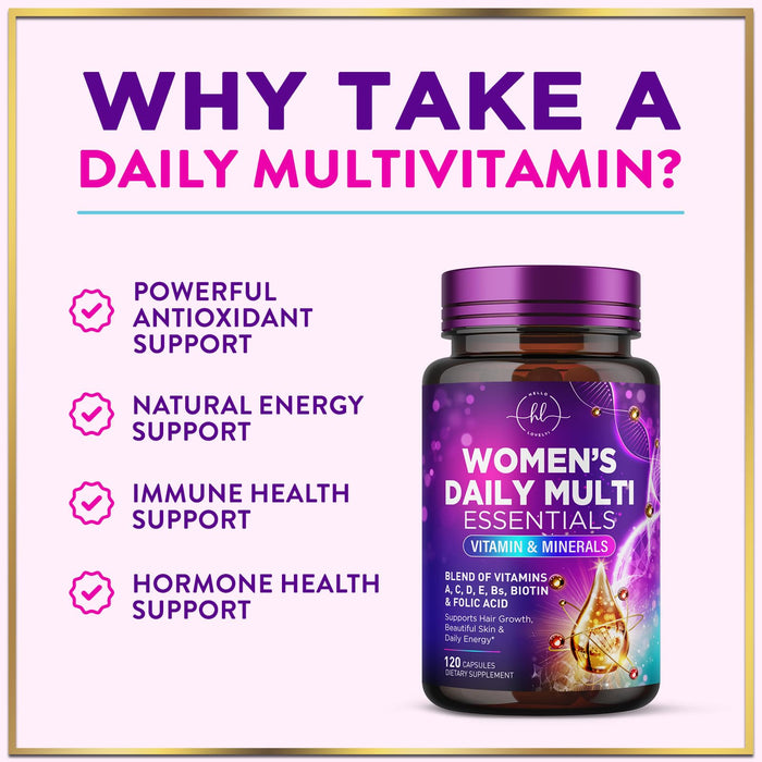 Women's Daily Multivitamin - Vitamins A, C, D, E, Biotin + Iron - 120 Capsules