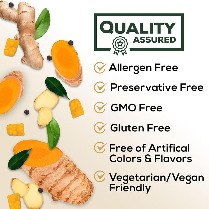 Turmeric Curcumin with Black Pepper Extract & Ginger Gummies, High Absorption Potent 95% Curcuminoids Turmeric Supplement, Nature's Tumeric Curcuma Gummy Pills, Joint Support Capsules
