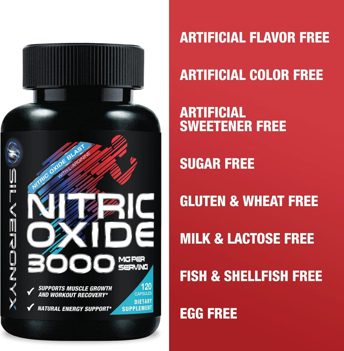 Extra Strength Nitric Oxide Supplement 3X Strength L Arginine, Citrulline Malate, AAKG, Beta Alanine - Premium Muscle Supporting Nitric Booster - Natural Energy & Heart Health Support - 120 Capsules