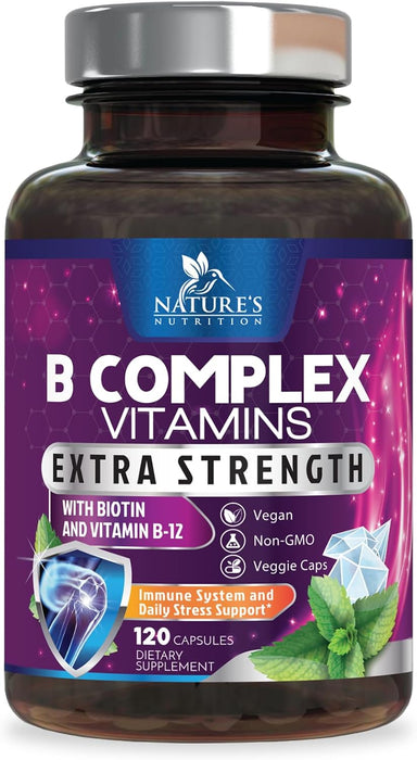 B Complex Vitamins Capsules with Vitamin B6 B12 B100 C Biotin Folate & Folic Acid – 120 Capsules
