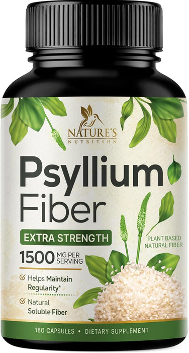 Nature's Nutrition - Psyllium Husk Capsules 1450mg, Non-GMO Gluten Free Digestive Support Natural Fiber Supplement