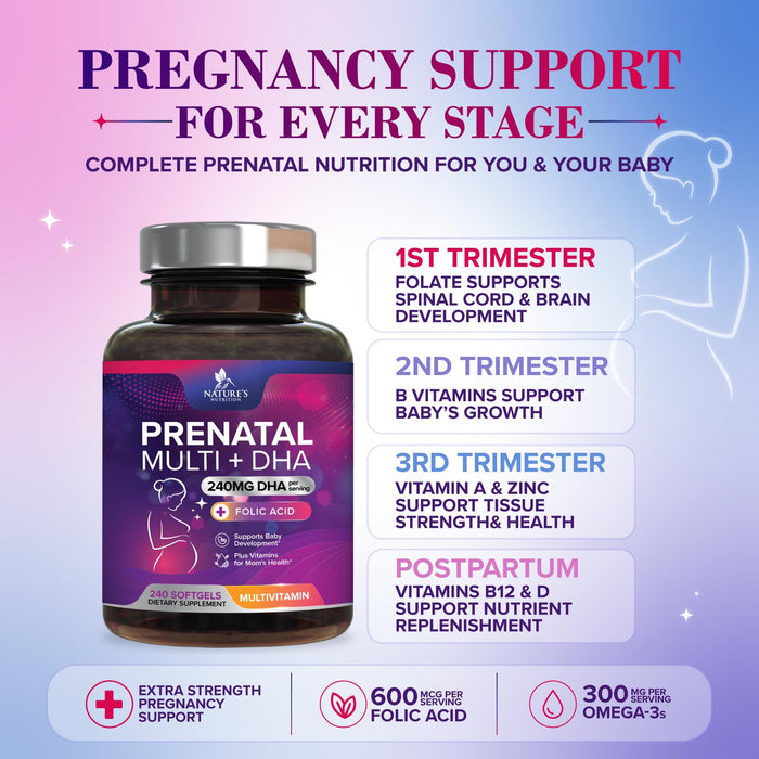 Prenatal Vitamins with Folic Acid & DHA – 240 Softgels