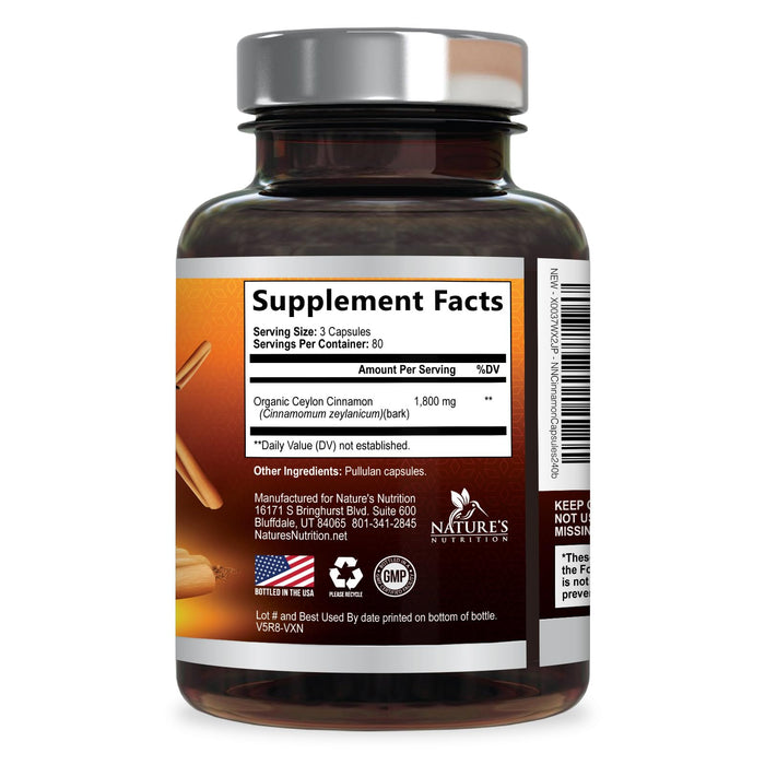 Organic Ceylon Cinnamon 1800mg – 240 Capsules