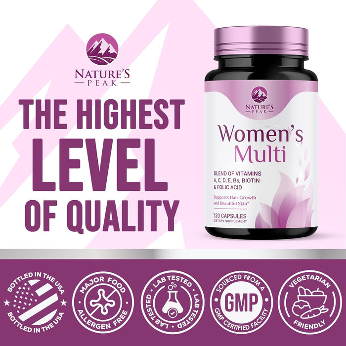 Multivitamin for Women - Complete Daily Womens Multivitamins with Calcium, Folate, Vitamin A, C, D, E & B Vitamins, Zinc and Iron - Multi Vitamins for Bone, Energy & Immune Support - 120 Capsules
