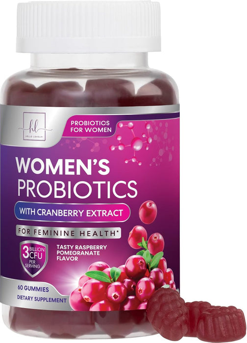 Hello Lovely! Probiotics for Women - Multi Strain Womens Probiotic Gummy w/Cranberry for Vaginal, Digestive, pH & Immune Health Support, 3 Billion CFU Prebiotic & Probiotic Supplement