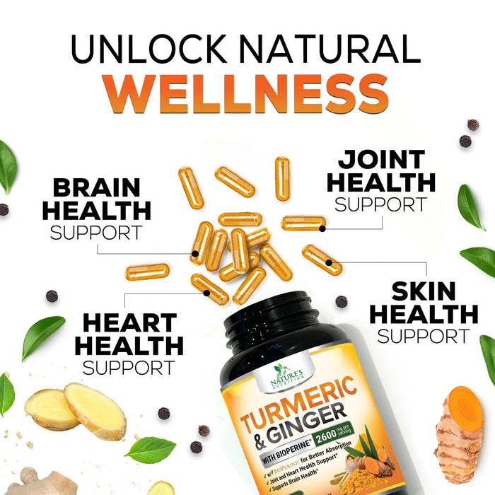 Turmeric Curcumin 2600mg with Organic Ginger & Turmeric – 60 Capsules