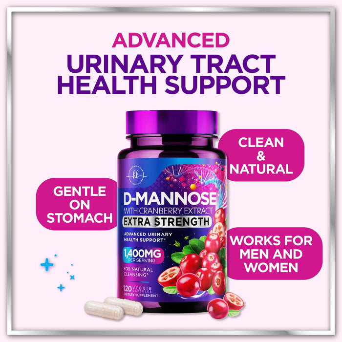 D-Mannose 1300mg with Cranberry - Urinary Tract Support - 120 Capsules