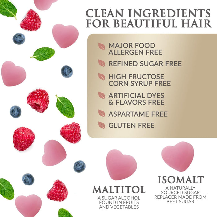 Hair Gummy Vitamins, Sugar Free with Biotin 5000 mcg, Vitamin A, B12, C, D, E, Folic Acid, Supports Hair Growth, Vegetarian Friendly, for Strong, Beautiful Hair and Nails, Non-GMO - 60 Gummies