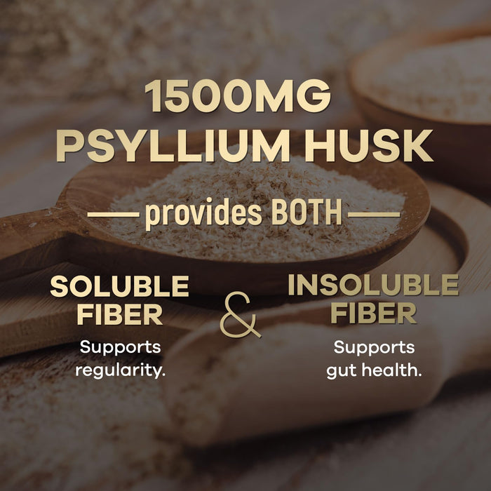 Psyllium Husk Fiber Caps 1500mg Supplement - Psyllium Husk Capsules Daily Support Digestive Health & Regularity, Nature's Plant Based Husks Natural Soluble Fiber Pills, Vegan, Non-GMO - 120 Capsules