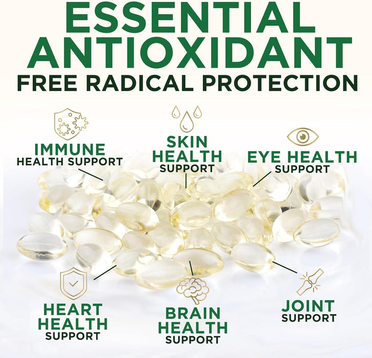 Vitamin E 400 IU Softgels (180mg DL-Alpha) for Women & Men, Supplement for Max Absorption, Nature's Antioxidant for Skin, Heart, Eye, and Immune Health Support, Dairy, Gluten & Soy Free
