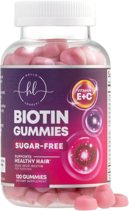 Hello Lovely! Hair Growth Vitamins Gummy with Biotin 5000 mcg Vitamin E & C, Hair Gummies for Keratin & Hair Growth Support, Hair, Skin & Nails Biotin Vitamin Supplement, Non-GMO