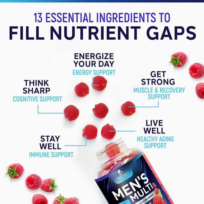 Nature's Multivitamin for Men Gummies - Berry Flavored Mens Multivitamins Daily Supplement with Vitamins A, C, D, E, B6, B12, & Zinc - Gummy Vitamin for Energy & Immune Health Support - 60 Gummies