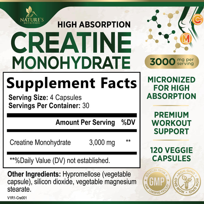Creatine Monohydrate Capsules 3000mg – 120 Capsules