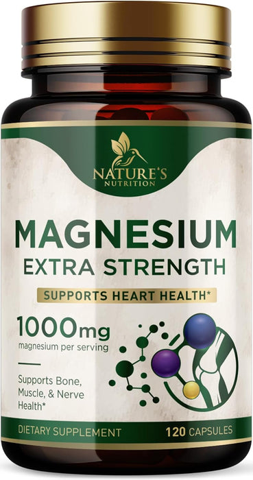 Magnesium Extra Strength 1000mg - Chelated for Max Absorption, Magnesium Capsules for Bone, Muscle & Heart Health Support